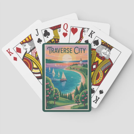 Traverse City Lake Michigan Illustratie Reizen Pokerkaarten (Achterkant)