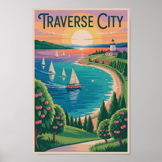 Traverse City Lake Michigan Illustratie Reizen Poster (Voorkant)
