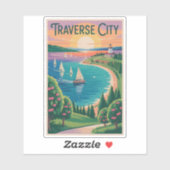 Traverse City Lake Michigan Illustratie Reizen Sticker (Vel)
