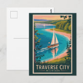 Traverse City Michigan Illustratie Reiskunst Briefkaart (Voorkant / Achterkant)