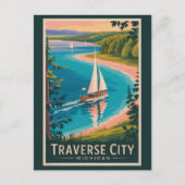 Traverse City Michigan Illustratie Reiskunst Briefkaart (Voorkant)