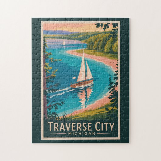 Traverse City Michigan Illustratie Reiskunst Legpuzzel (Verticaal)