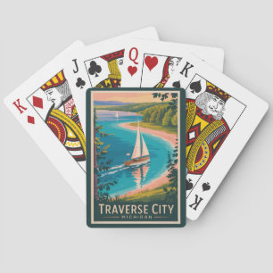 Traverse City Michigan Illustratie Reiskunst Pokerkaarten