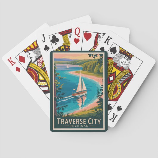 Traverse City Michigan Illustratie Reiskunst Pokerkaarten (Achterkant)