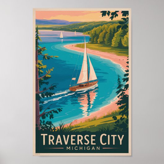 Traverse City Michigan Illustratie Reiskunst Poster (Voorkant)