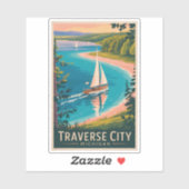 Traverse City Michigan Illustratie Reiskunst Sticker (Vel)