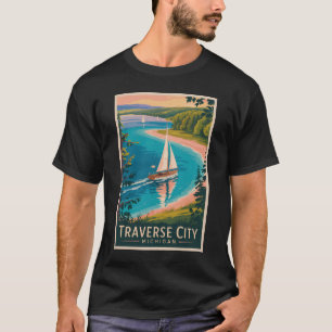 Traverse City Michigan Illustratie Reiskunst T-shirt