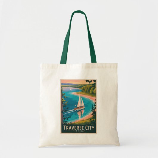 Traverse City Michigan Illustratie Reiskunst Tote Bag (Voorkant)
