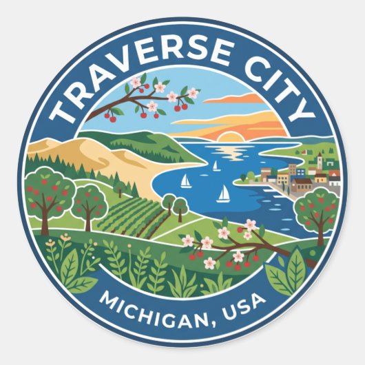 Traverse City Michigan Ronde Sticker (Voorkant)