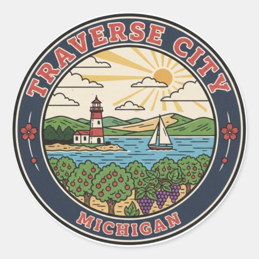 Traverse City Michigan Travel Ronde Sticker (Voorkant)