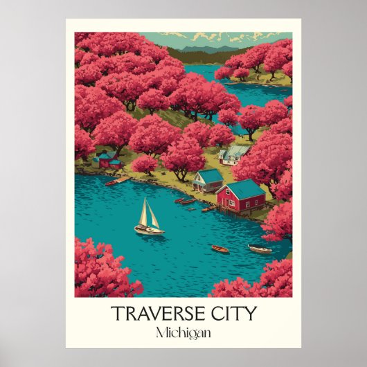 Traverse City Michigan Vintage Cherry Blossom Art Poster (Voorkant)