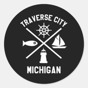 Traverse City Northern Michigan T-shirt Zeilboot Ronde Sticker