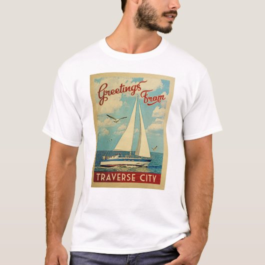 Traverse City Sailboot Vintage Travel Michigan T-shirt (Voorkant)
