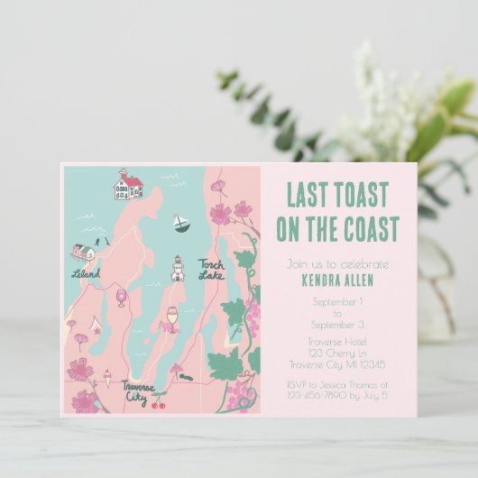 Traverse City Wijn Thema Bachelorette Party Kaart (Staand voorkant)