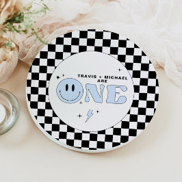 TRAVIS Blue One Happy Dude Glimlach Gezicht Verjaa Papieren Bordje