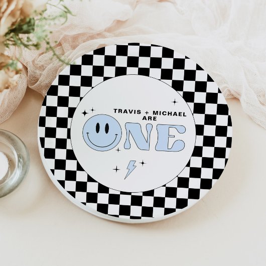 TRAVIS Blue One Happy Dude Glimlach Gezicht Verjaa Papieren Bordje