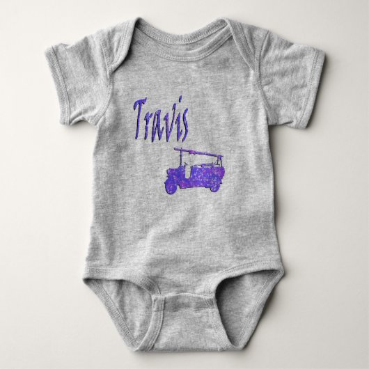Travis Naam Met Brandweerwagen, Baby Body Romper (Voorkant)