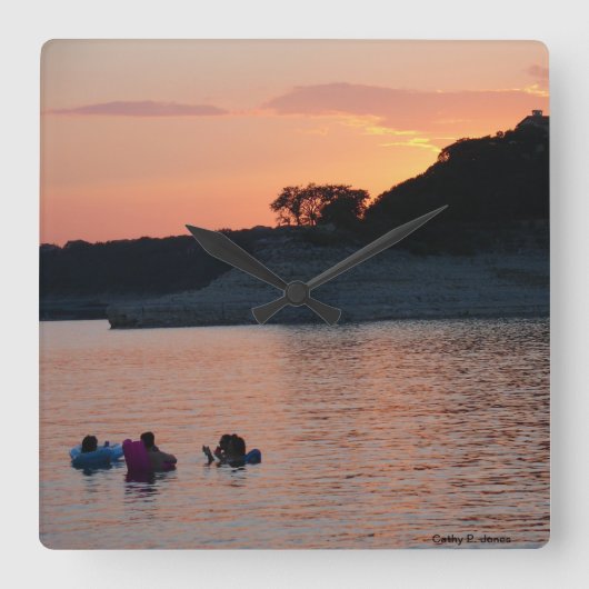 Travis Sunset Clock Vierkante Klok (Voorkant)