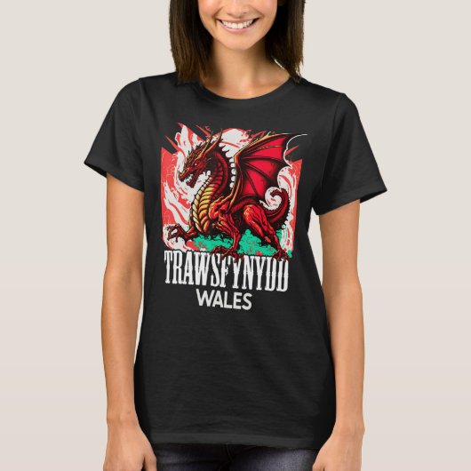 Trawsfynydd Wales Welsh Flag Y Ddraig Goch Dragon T-shirt (Voorkant)