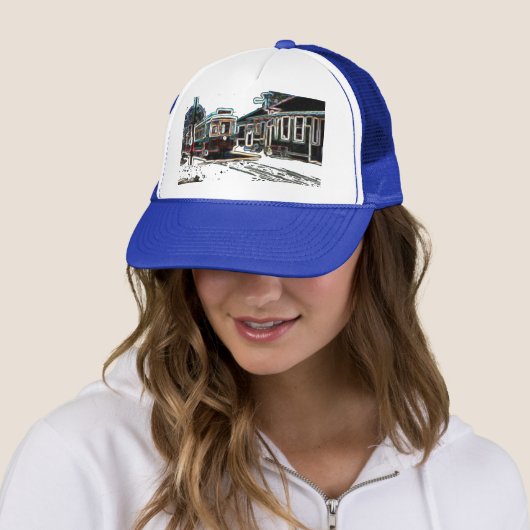 TRC Neon tram bij stn Blue Trucker Hat Trucker Pet (In situ)