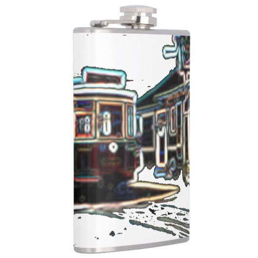 TRC Neon tram bij stn Vinyl Wrapped Flask Heupfles (Rechts)