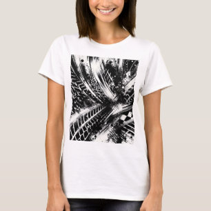 Tread & Chaos - Abstract Black-and-White Tire Trac T-shirt