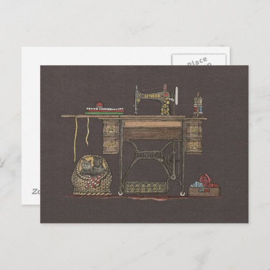 Treadle Sewing Machine & Kittens Briefkaart (Voorkant / Achterkant)