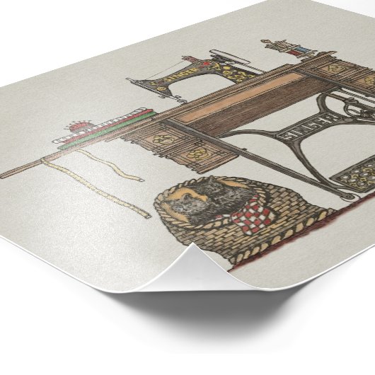 Treadle Sewing Machine & Kittens Foto Afdruk (Hoek)