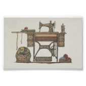 Treadle Sewing Machine & Kittens Foto Afdruk (Voorkant)
