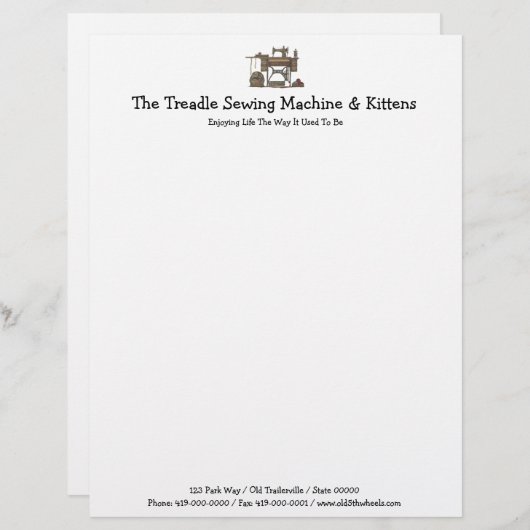 Treadle Sewing Machine & Kittens Gepersonaliseerd Briefhoofd (Voorkant / Achterkant)