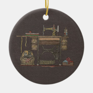 Treadle Sewing Machine & Kittens Keramisch Ornament