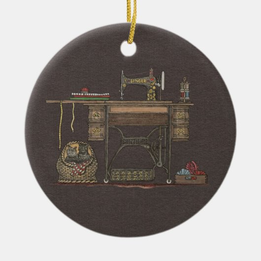 Treadle Sewing Machine & Kittens Keramisch Ornament (Voorkant)