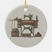 Treadle Sewing Machine & Kittens Keramisch Ornament (Achterkant)