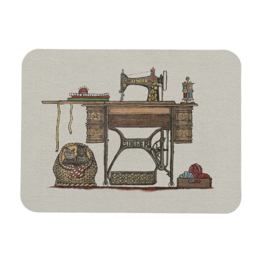 Treadle Sewing Machine & Kittens Magneet (Horizontaal)