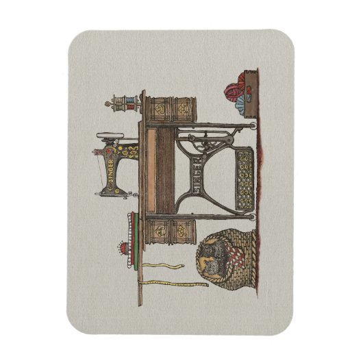 Treadle Sewing Machine & Kittens Magneet (Verticaal)