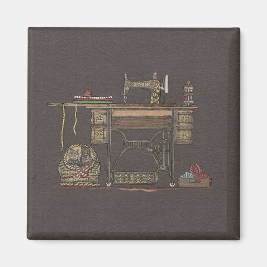 Treadle Sewing Machine & Kittens Magneet (Voorkant)