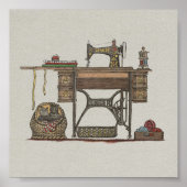Treadle Sewing Machine & Kittens Poster (Voorkant)