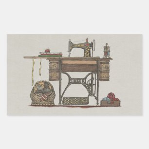 Treadle Sewing Machine & Kittens Rechthoekige Sticker