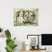 Treadmill Powered Crossbow door Leonardo da Vinci Poster (Thuiskantoor)