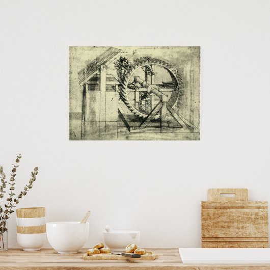 Treadmill Powered Crossbow door Leonardo da Vinci Poster (Keuken)