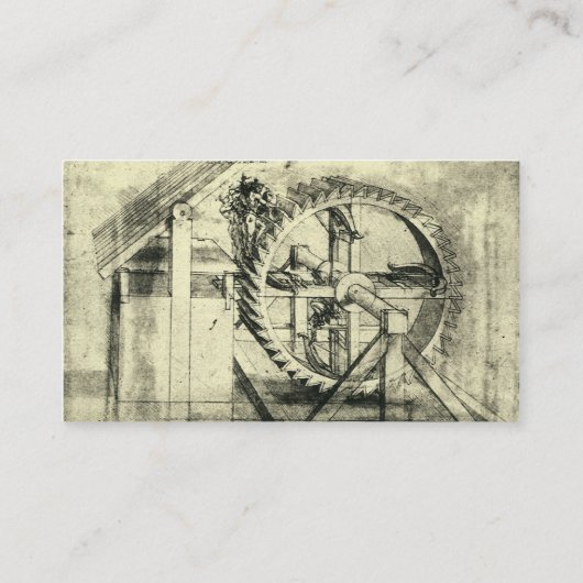 Treadmill Powered Crossbow door Leonardo da Vinci Visitekaartje (Achterkant)
