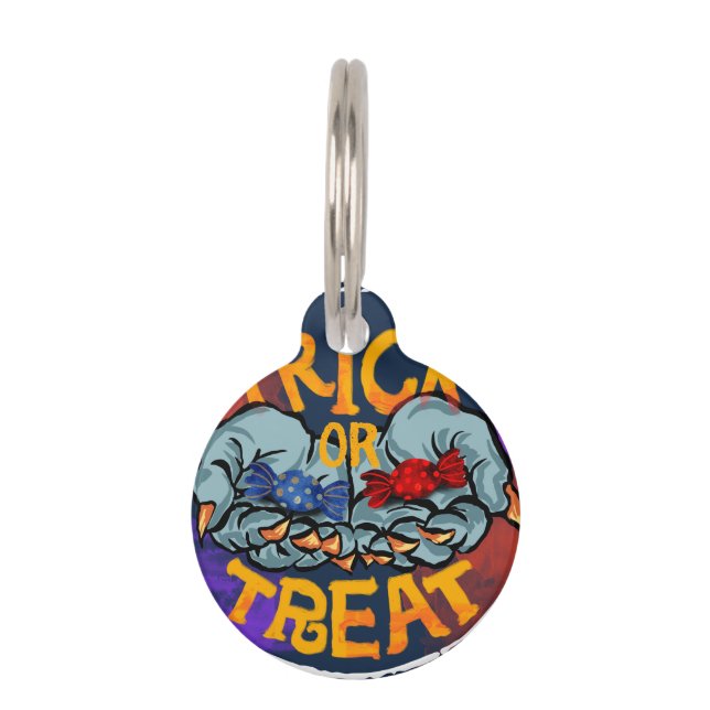 Treak of Treat Scary Halloween Pumpkin Huisdierpenning (Voorkant)