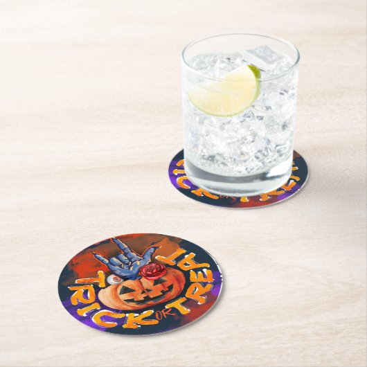 Treak of Treat Scary Halloween Pumpkin Ronde Kartonnen Onderzetter (Insitu)