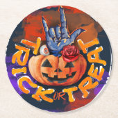Treak of Treat Scary Halloween Pumpkin Ronde Kartonnen Onderzetter (Voorkant)