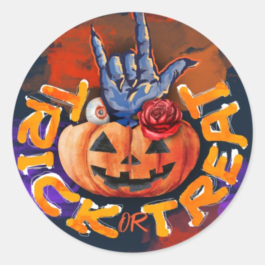 Treak of Treat Scary Halloween Pumpkin Ronde Sticker (Voorkant)