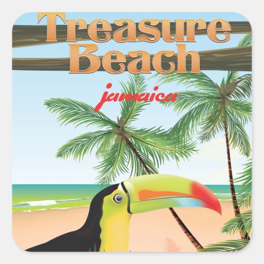 Treasure Beach Jamaica reisposter Vierkante Sticker (Voorkant)
