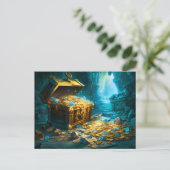 Treasure Chest in Cave Light Fantasy Painting Briefkaart (Staand voorkant)