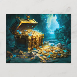 Treasure Chest in Cave Light Fantasy Painting Briefkaart