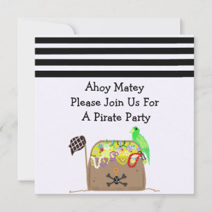 Treasure Chest Pirate Birthday Invitation Kaart