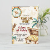 Treasure hunt birthday party theme invitation kaart (Staand voorkant)